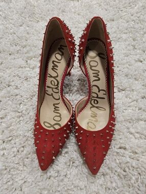 Sam Edelman Hadlee Red Suede Spike-Embellished Pointed Pumps Size US 7.5